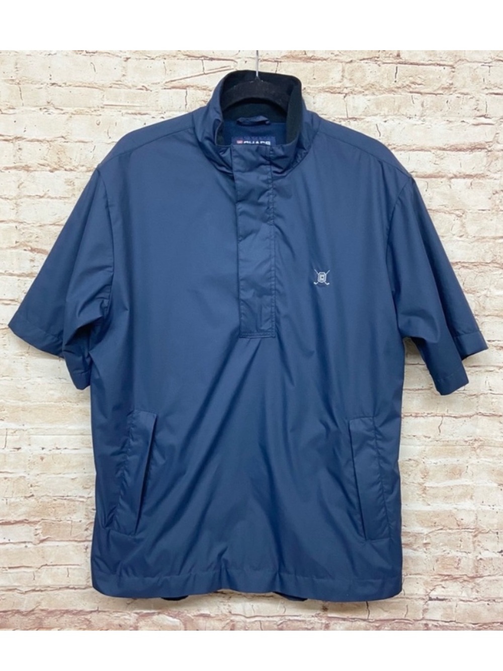 Chaps Golf Men Windbreaker Shirt Size M Short Sleeve Vented Mesh-Lined Navy Blue